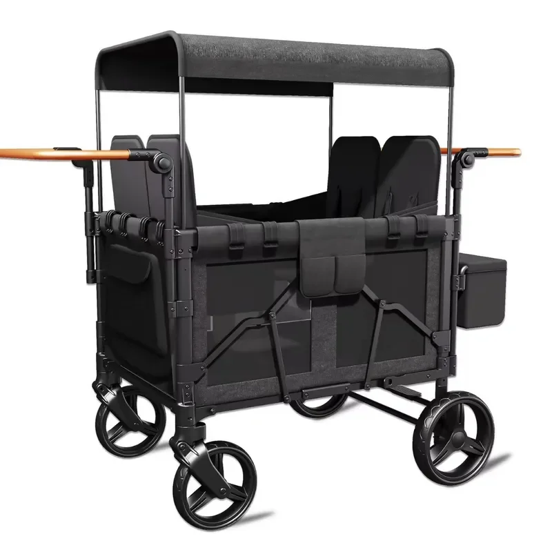 4 Person Folding Wagon Stroller for Quadruplets Sit or Lie Down Heavy Duty Camp Cart All Terrain Utility Wagon