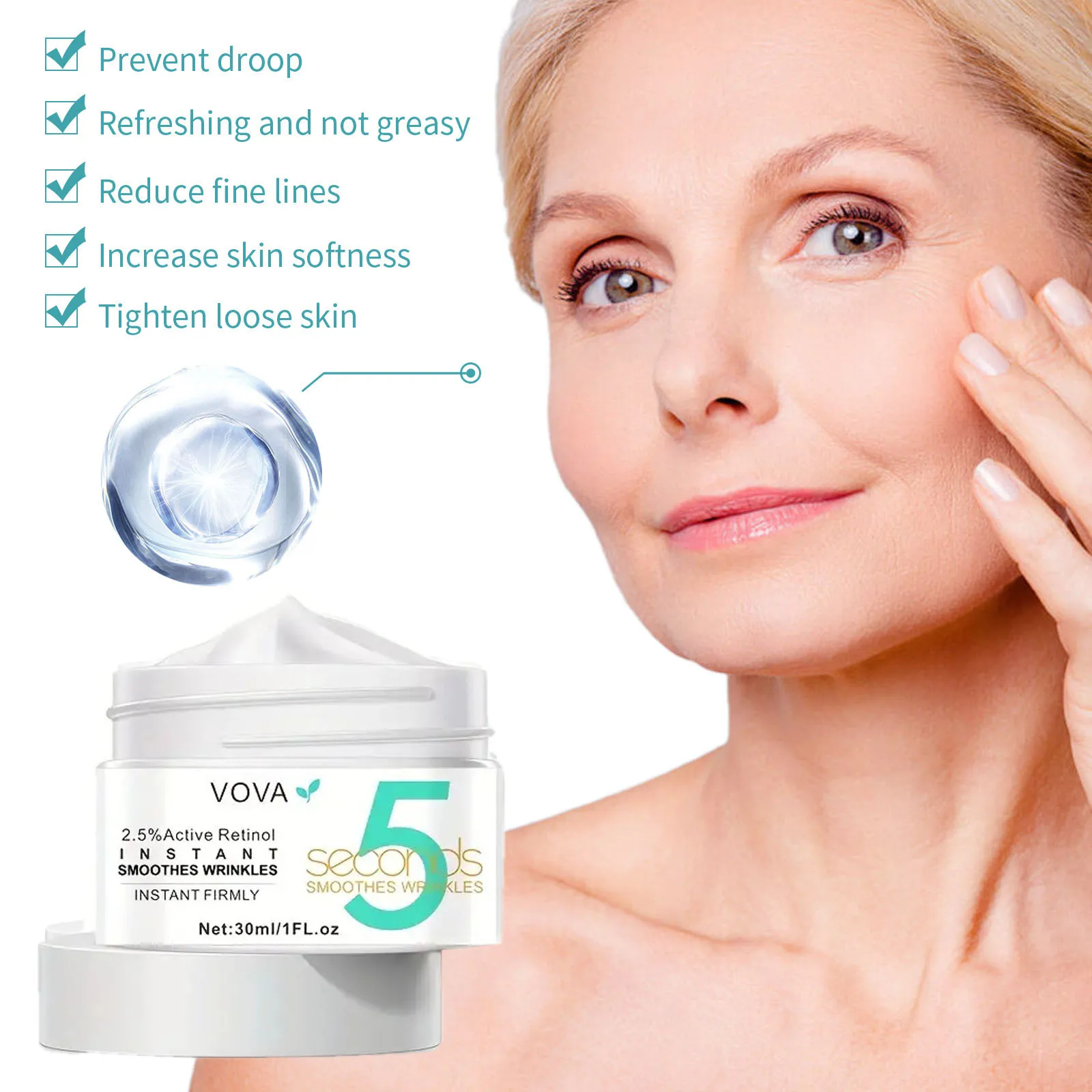 

VOVA 5 Seconds Collagen Face Cream Facial Cream Moisturizing Smoothing Brighten Skin Care Beauty Health