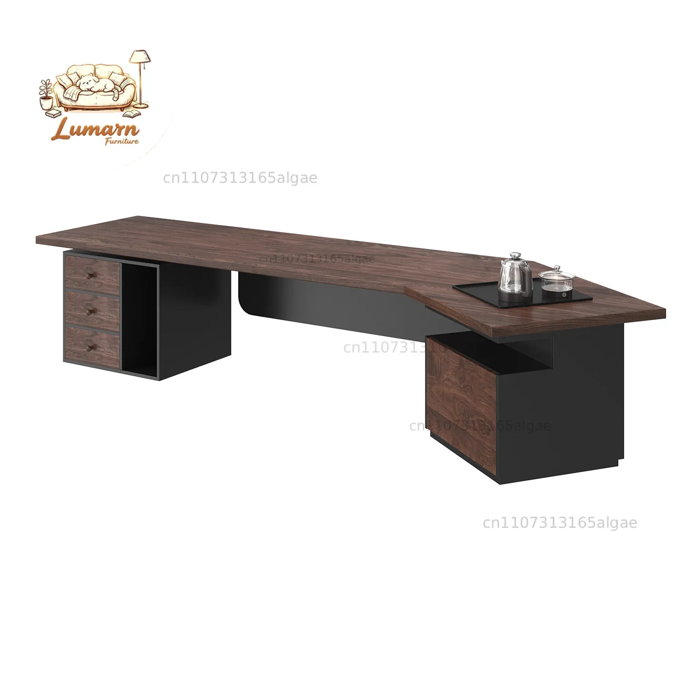 2026 new medieval black walnut boss table tea table L-shaped corner high-end president with tea integrated