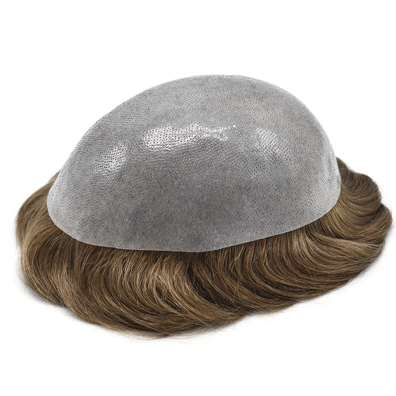 نظام شعر الجلد 0.1 مللي متر بدون عقد على شكل حرف V Pu شعر مستعار للرجال شعر مستعار متين للرجال 100% وحدة نظام الشعر البشري الاصطناعي #5