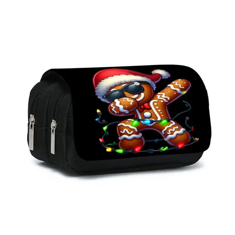 Weihnachtsplätzchen Doppel-Flip-Stiftetui für Jungen und Mädchen, bestes Geschenk, 2D flaches Cartoon-Federmäppchen, Schulschreibwaren-Tasche für Kinder