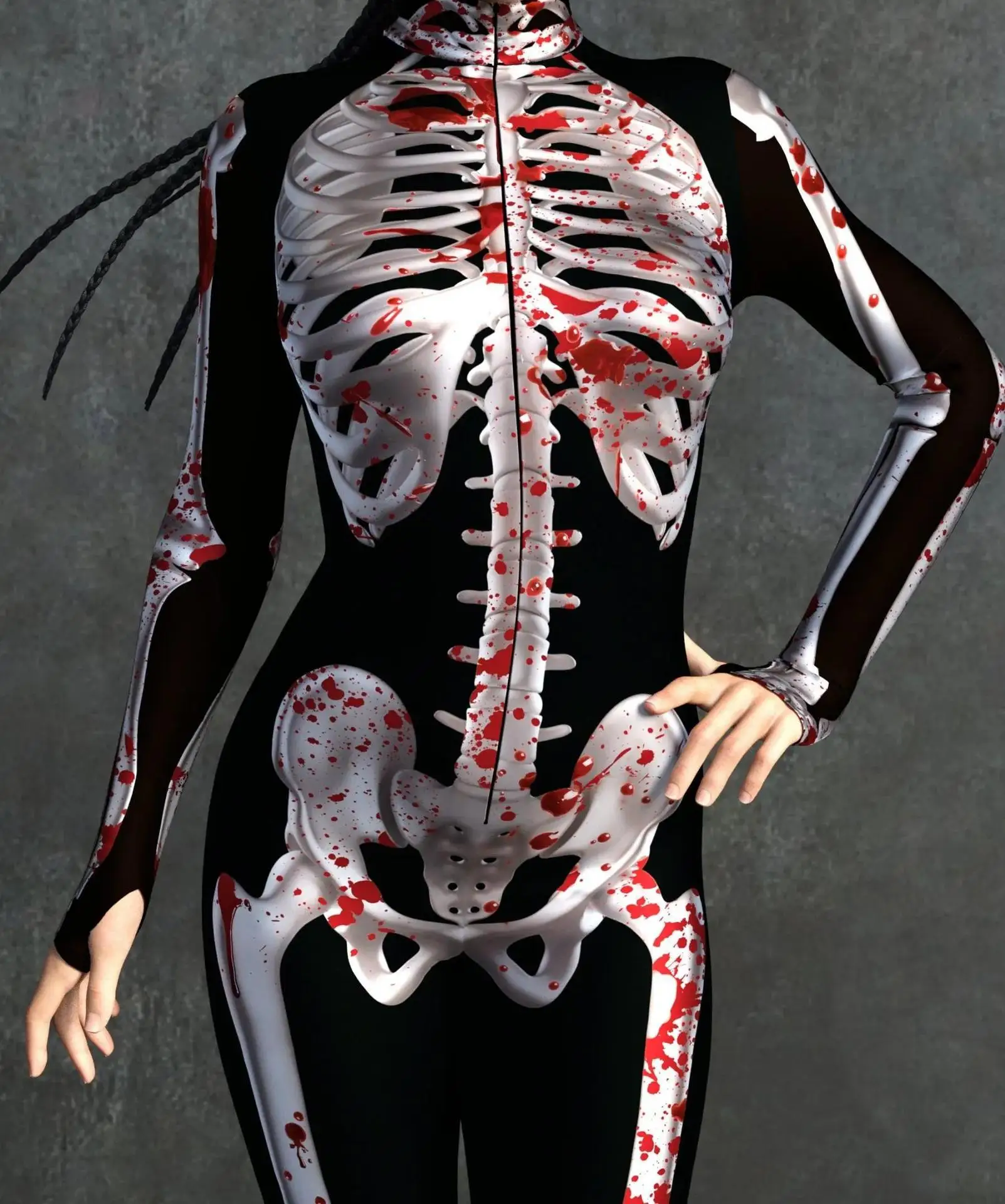 Halloween-Horror-Party Damen Sexy Mehrfarbiger Totenkopf-Print Jumpsuit Kleidung für Feiertagspartys, Maskenbälle und Bühnenauftritte – Detail 5