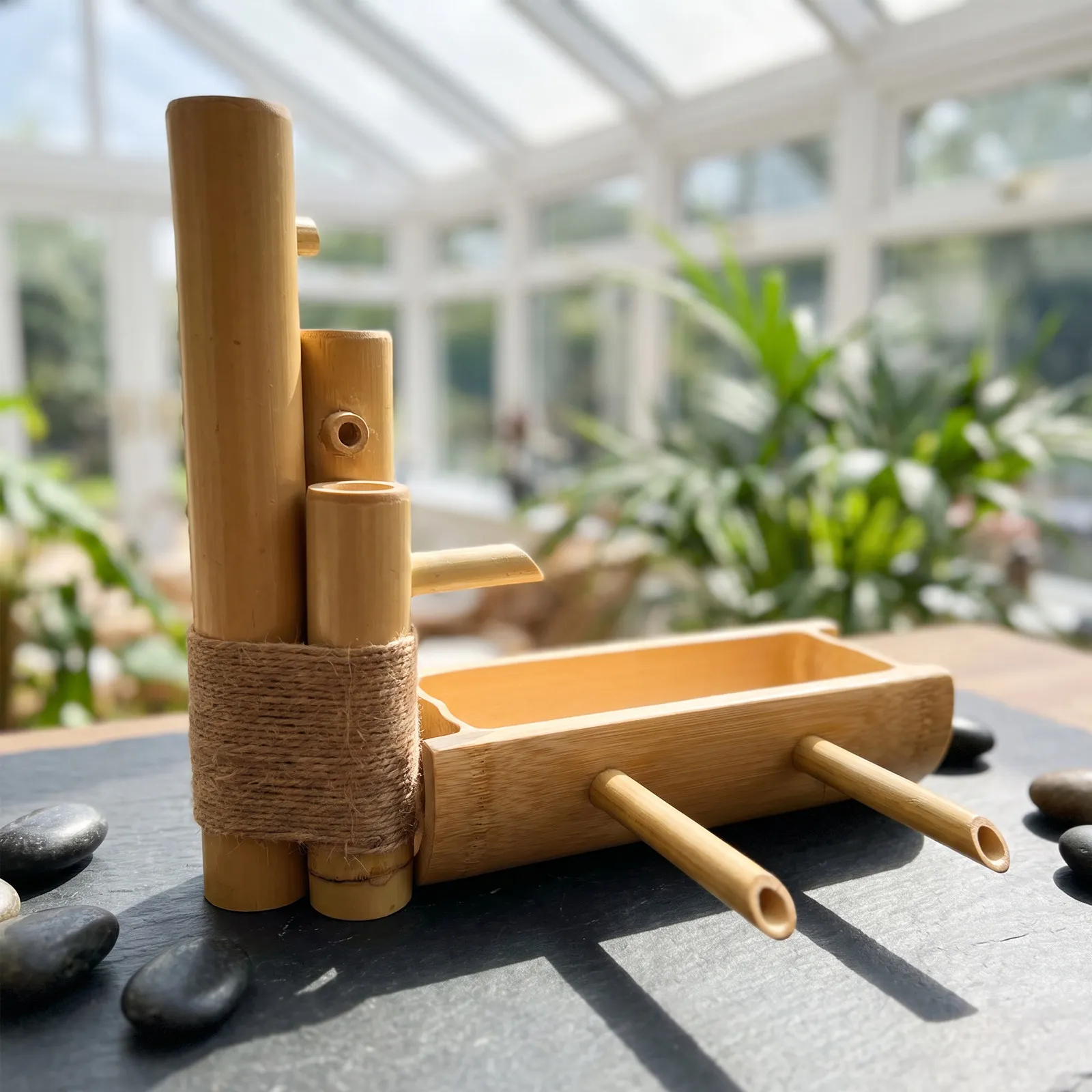 1Set Bamboo Water Fountain Zen Style Garden Water Feature Decor Outdoor Cascade Flowing Water Ornament Fountain Accessories