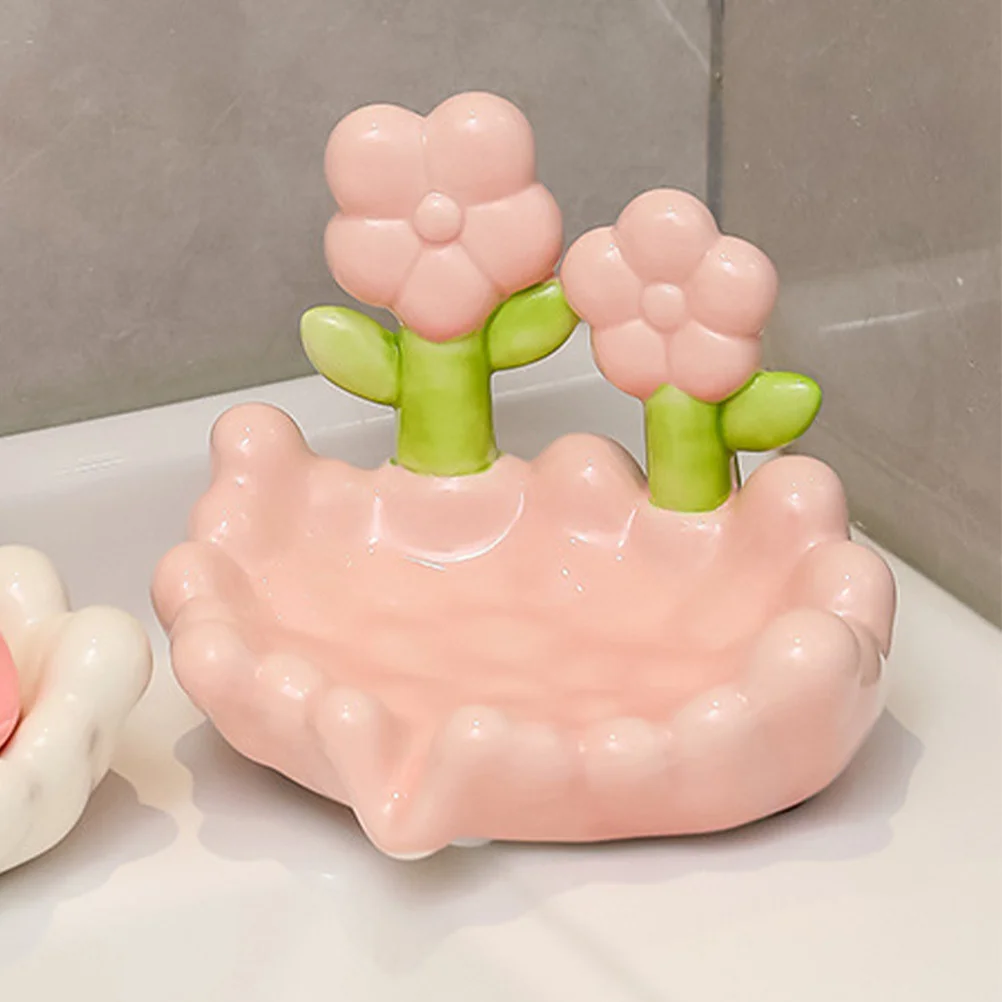 

Ceramic Soap Dish Flower Design Non-Slip Bathroom Countertop Holder for Bar Soap Storage Drainage Decorative Tray