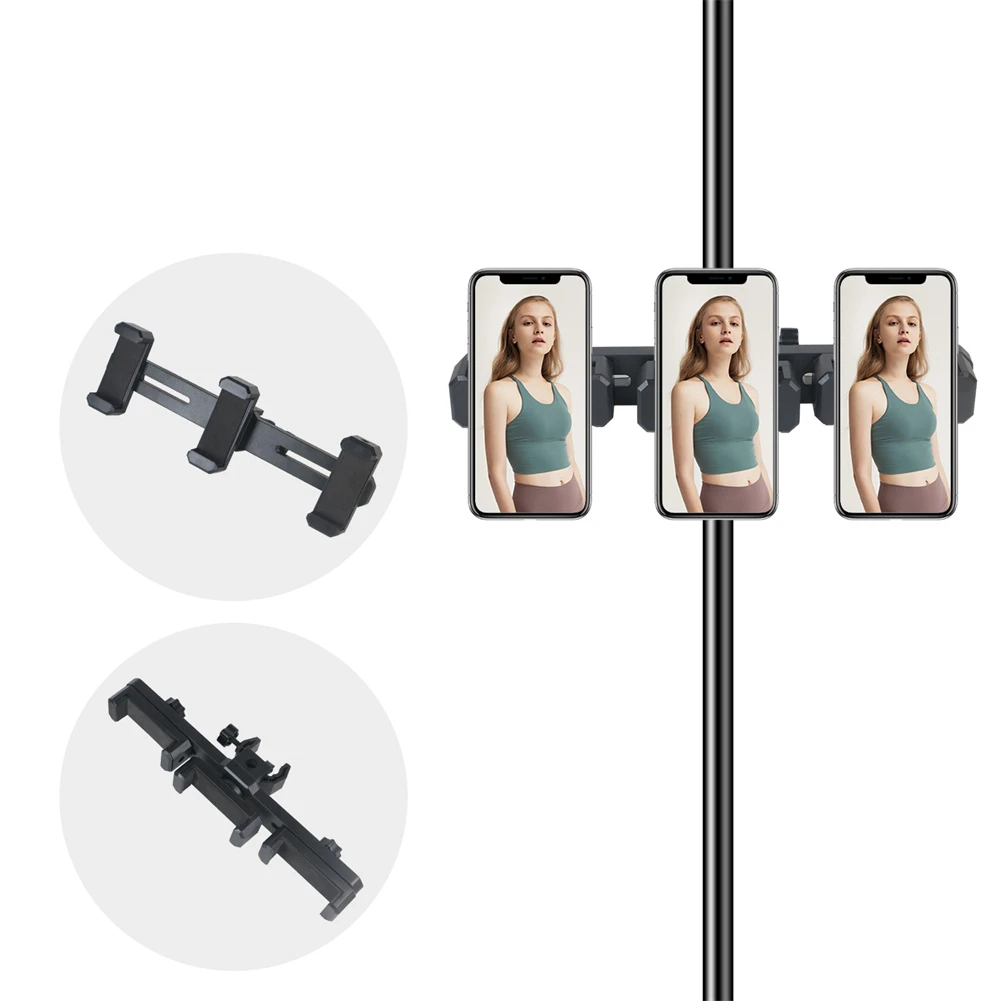 Three Phone Clip Phone Holder Universal Mic Stand Tripod Bracket Triple Clip Phone Holder Clamp For Live Video