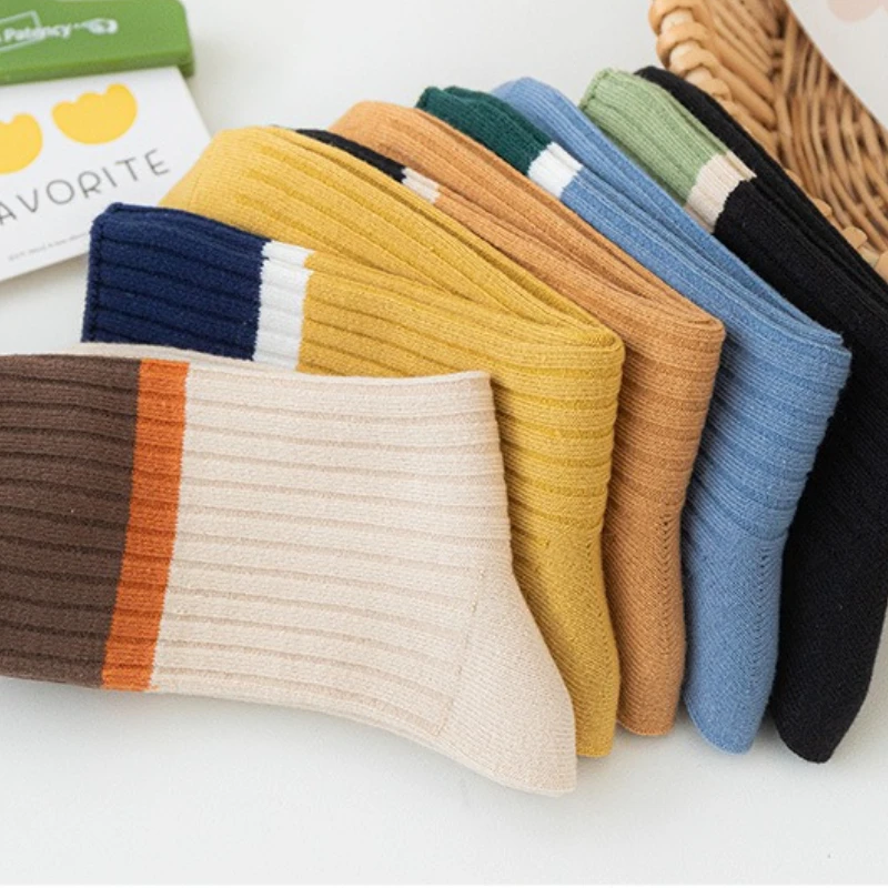 

5 pairs of women's boneless mid tube socks for autumn winter women's color blocking versatile breathable long tube women's socks