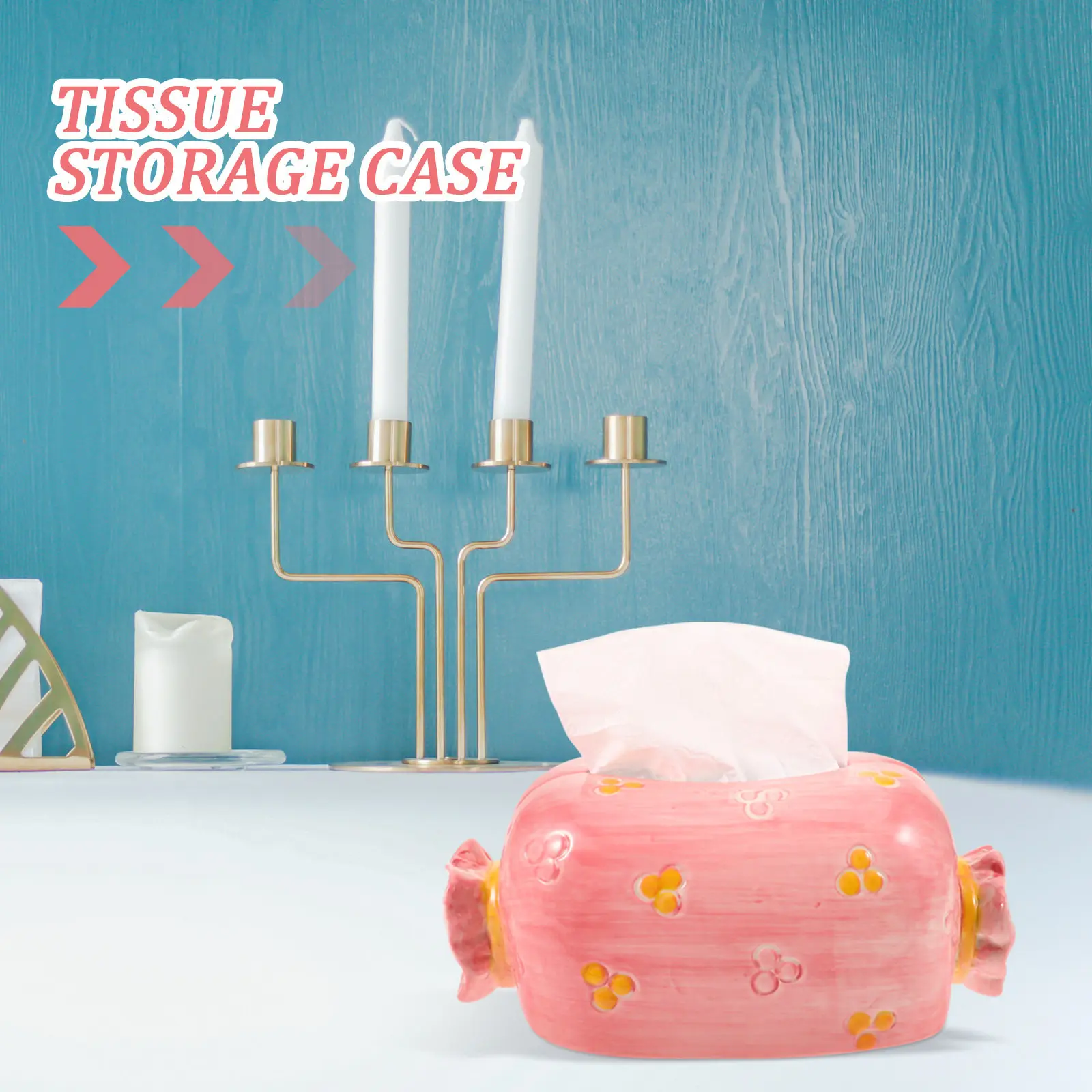 Funny Candy Shape Tissue Box Holder Ceramic Napkin Storage Box for Home Office Bedroom Living Room Desktop Paper Towel Dispenser