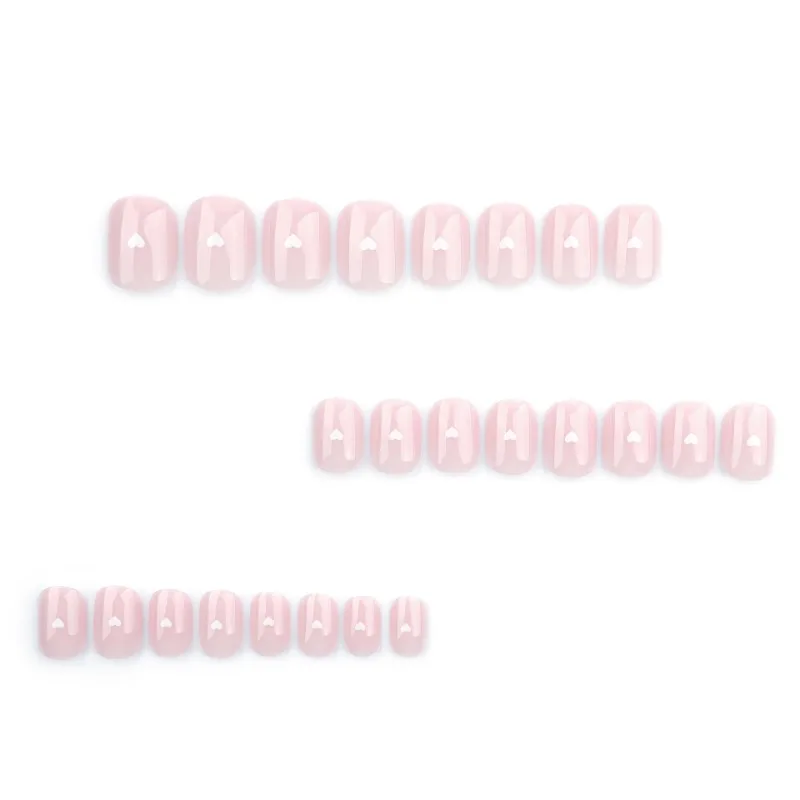 24 Pcs Nude Press on Acrylic Nails for Gluing Short White Love Nail Tips Simple Finger Nails Cheap Adhesive False Nails Girls