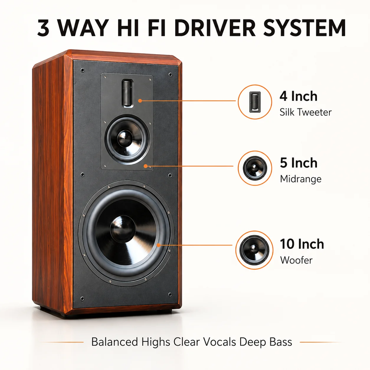 10 Inch Bookshelf Speaker 250W Three-Way Sound Equipment 4Ohm Passive Fever Sound Box For Home Theater Sound System Music Studio