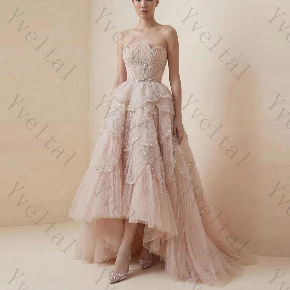 Customized  Temperament Detachable Luxury Strapless Tulle Wedding Dresses   Delicate Sequined Beading Charming Bridal Gown