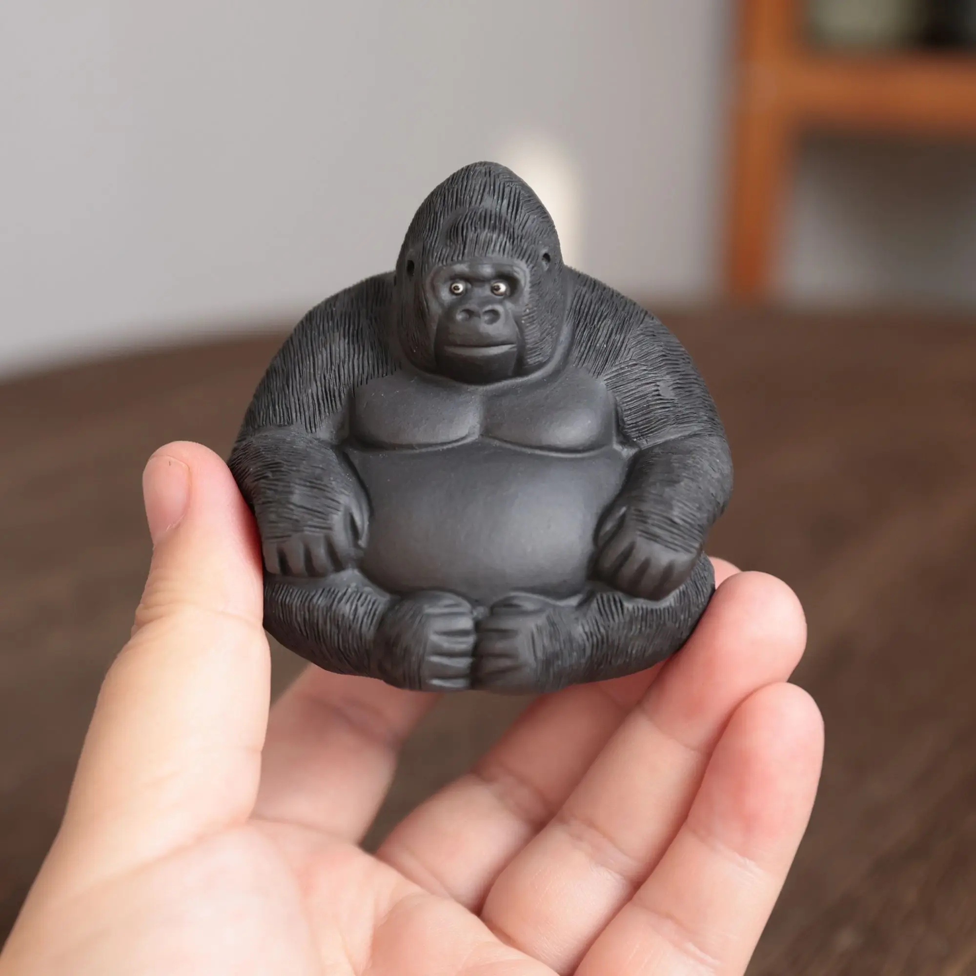 Yixing Zisha Pet Black Chimpanzee Cute Realistic Simulation Handmade Exquisite Ornament For Tea Table Decoration