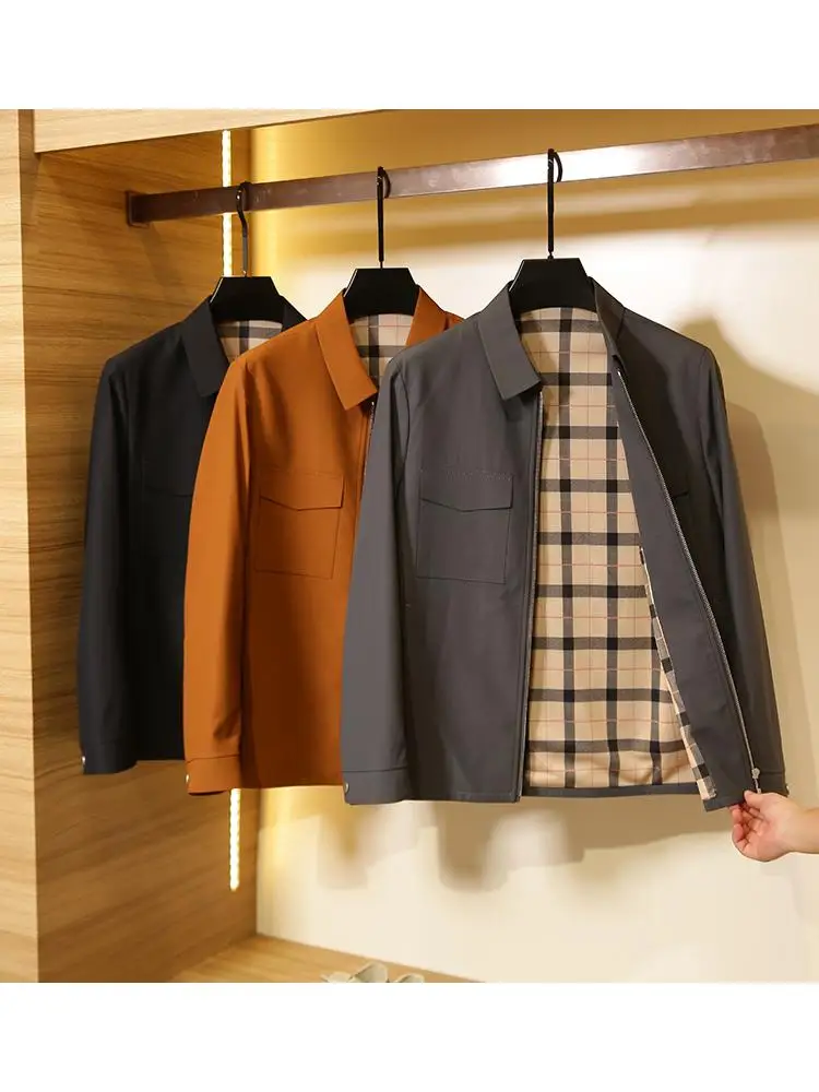 

Casual Men's Busin Jaet Spring Autumn New Sle Stand Fit Long Sve Flip Collar down Proof Outerwear Trendy