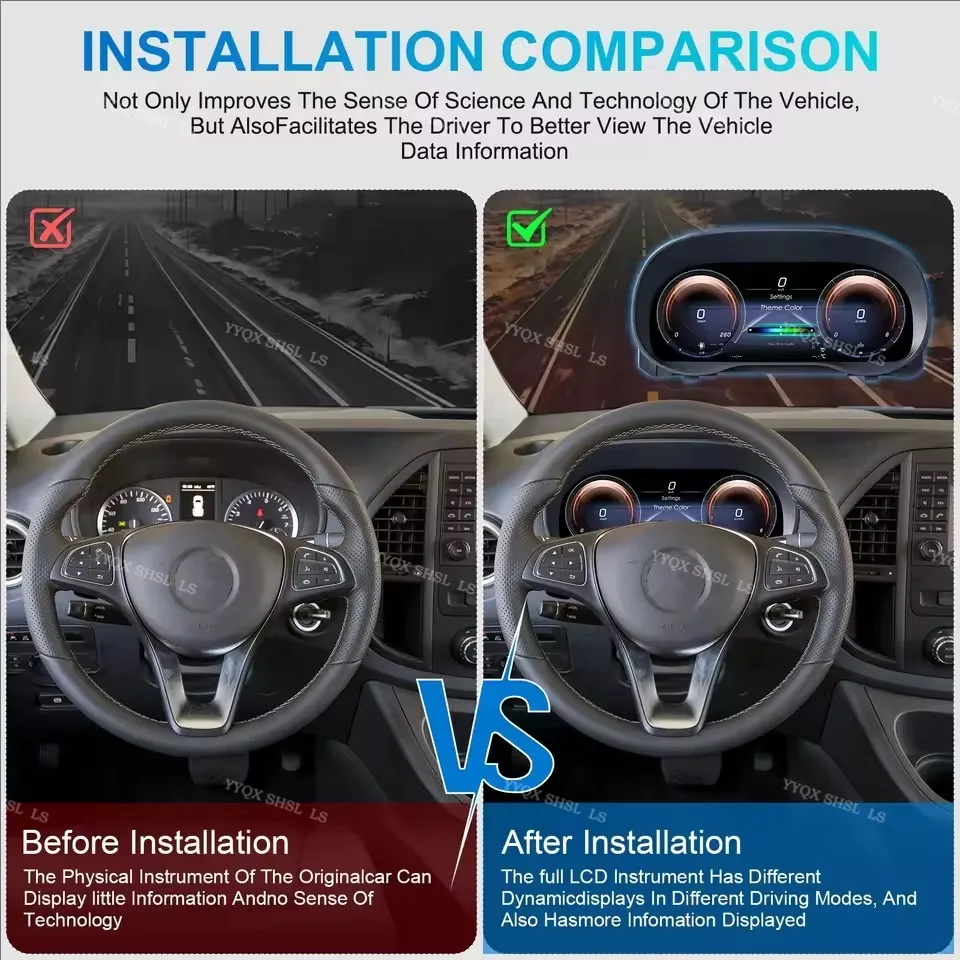 

LS 12.3 Inch LCD for Mercedes Benz Vito W447 2016-2024 Digital Cluster Virtual Cockpit Car Dashboard Instrument Speedometer