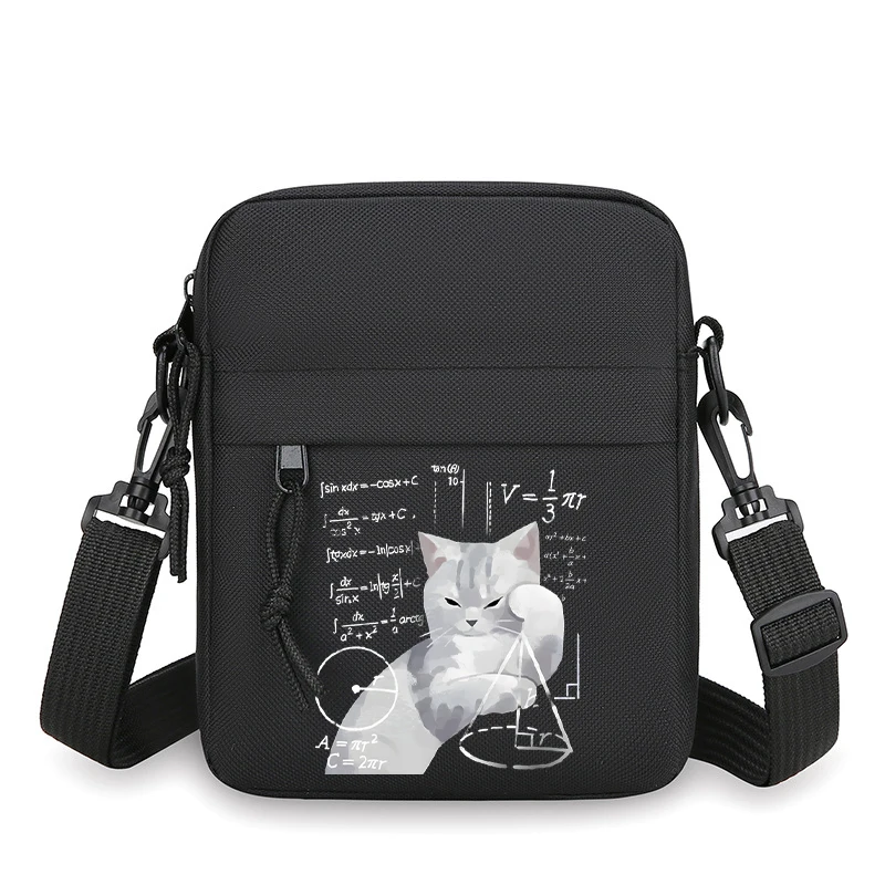 Schrodinger's Cat Men's Shoulder Bag Vintage Cat Print Meme Small Crossbody Bags Women Man Fashion Zipper Funny Messenger Bag