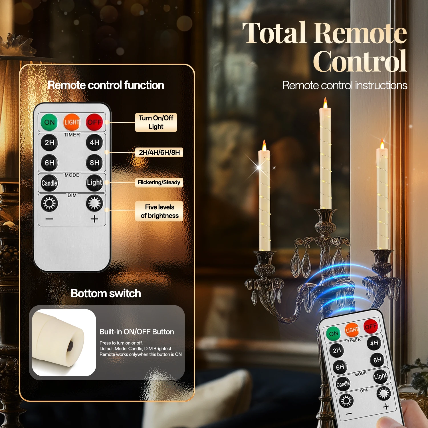 شموع مستدقة عديمة اللهب LED تعمل بالبطارية، شمعدانات وامضة وهمية، شموع كهربائية طويلة لعيد الميلاد، ديكور منزلي للزفاف