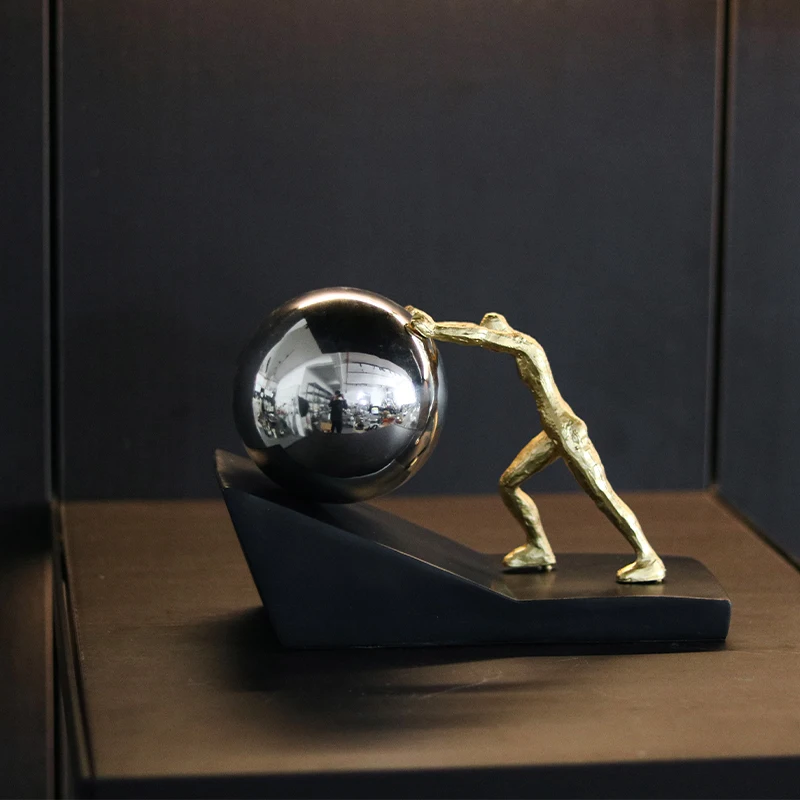 Scandinavian Creative Sports Push Ball Character Resin Ornament Metal Home Living Room Decoration Crafts