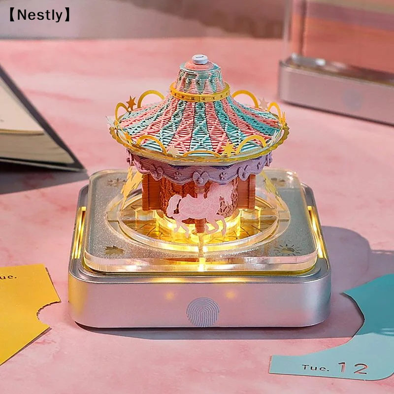 Time Piece Calendar  Desk Calendar With LED Light 3D Tear-away Calendar Paper Carving Art Memo Pad Notepad Desktop Decor〔Nest〕