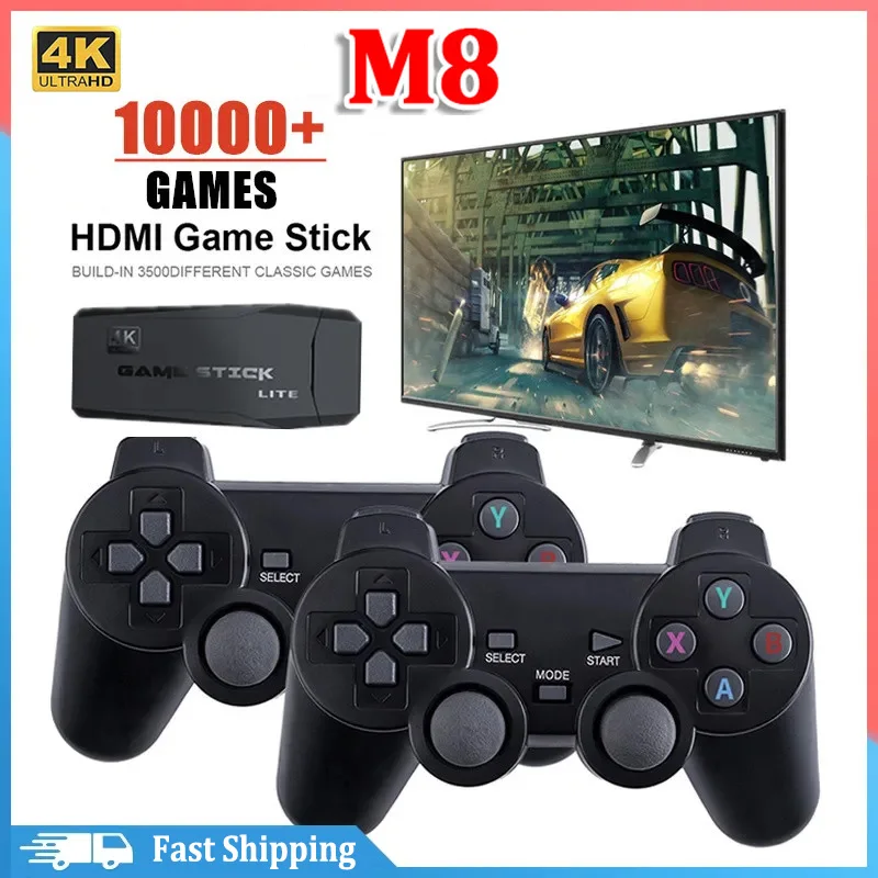 Video Game Sticks M8 Console 2.4G Dual Wireless Controller Game Stick 4K 10000 Games 64GB Retro Game for DropShiopping Xmas Gift