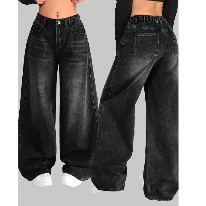 Women's Jeans Baggy Street Style Loose Fit Pants Casual Denim With Slant Pockets For Trendy Look