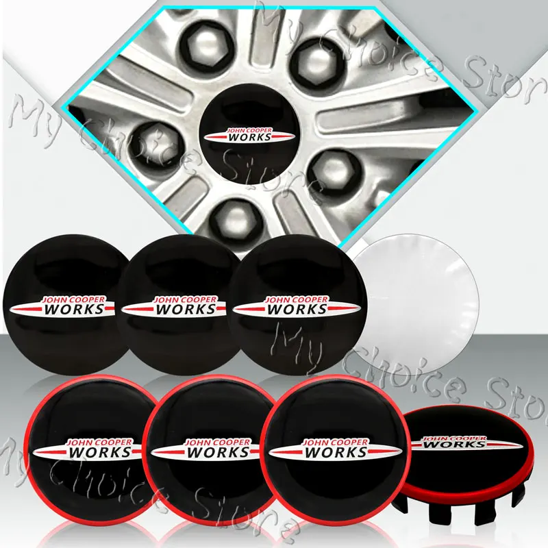 JCW John Cooper Works Logo Emblem Car Wheel Center Hub Caps Waterproof Stickers For Mini Cooper JCW R55 R57 F55 F56 F58 4Pcs