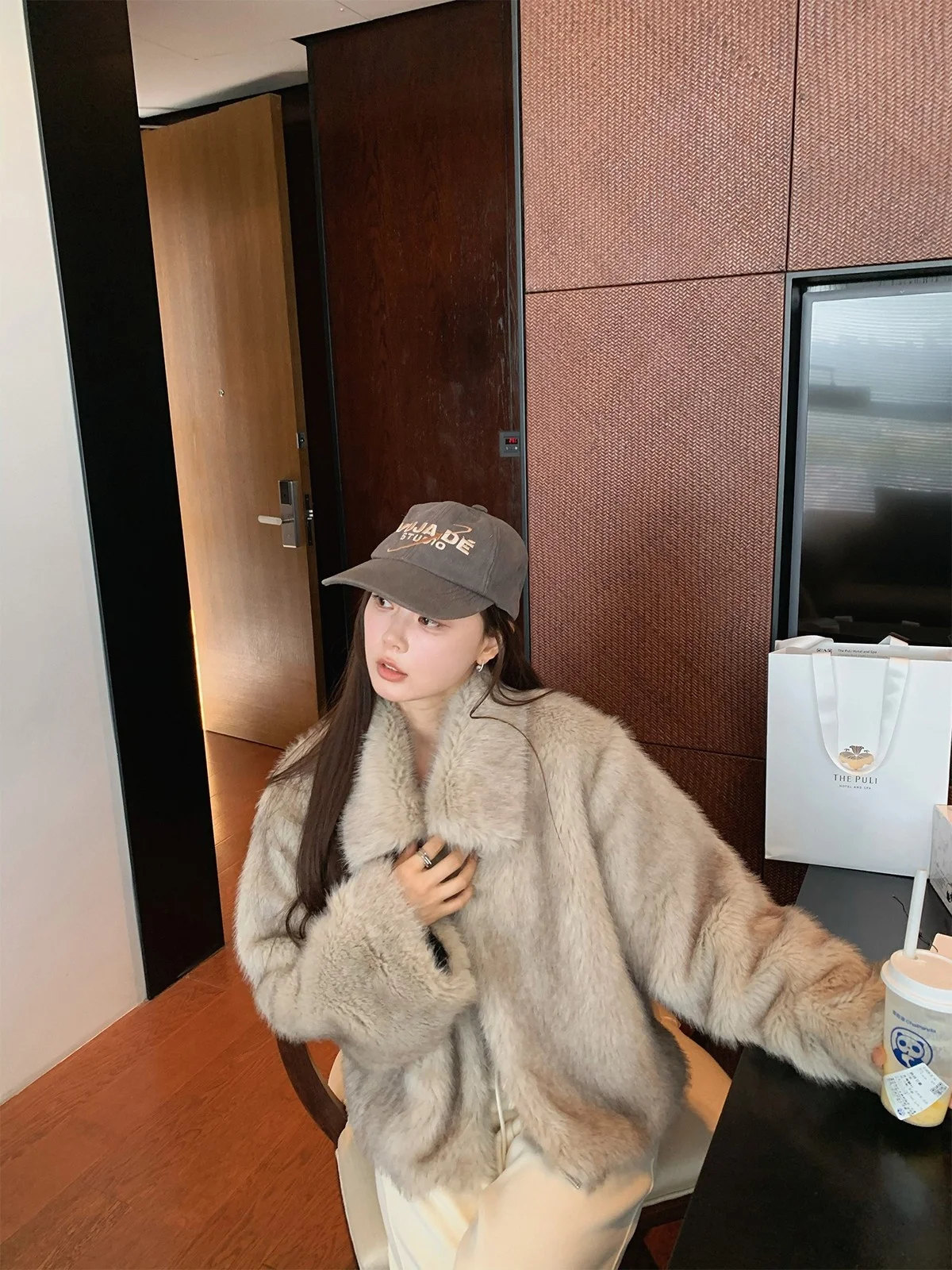 

Seeyouice Lanhoco меховой воротник из искусственной замши, дупа, индивидуальное пальто из искусственного меха, зимняя женская мода