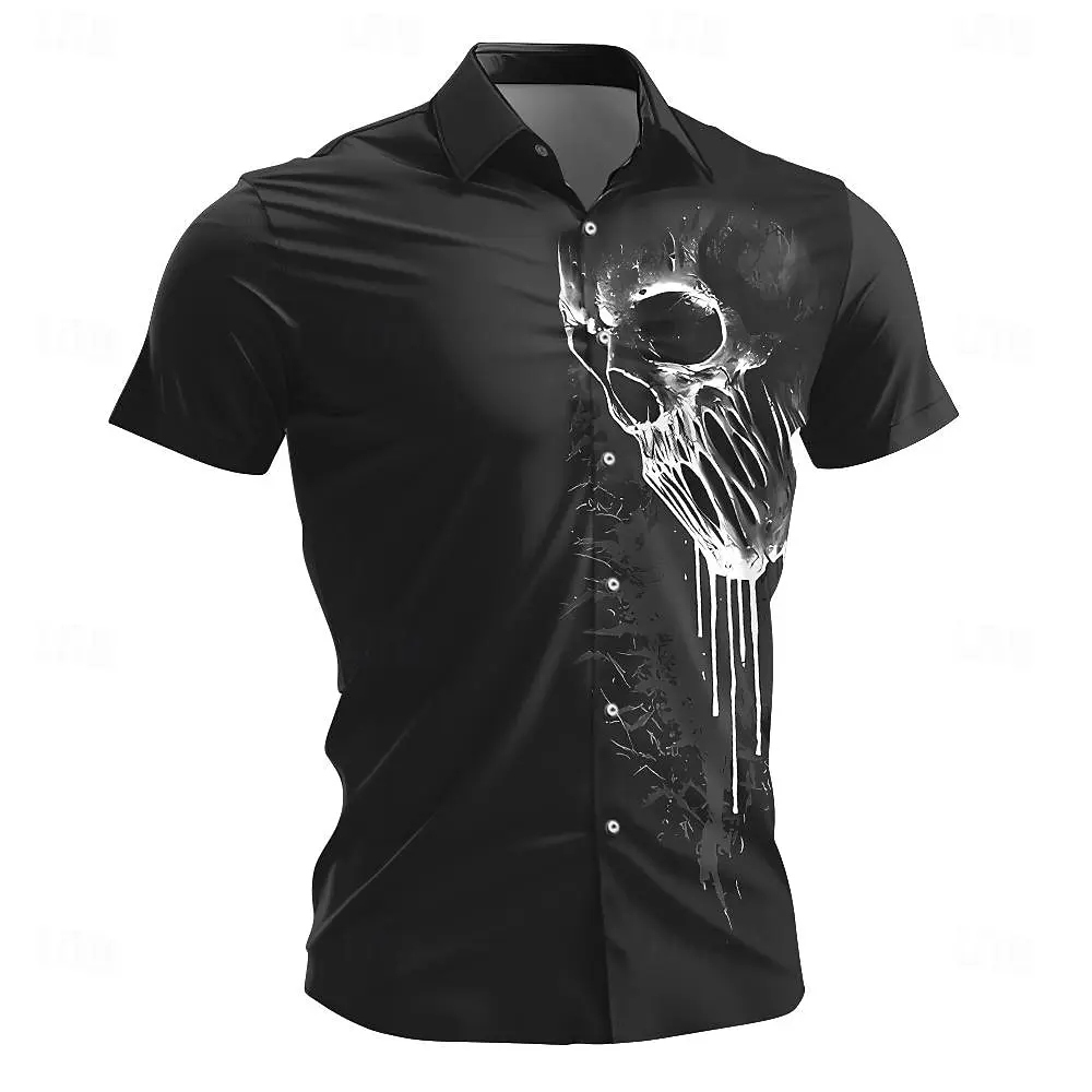 Skull Retro 3d Print Men's Shirt Street Fashion Summer Shirt For Men Casual Fashion Short Sleeved Breathable Shirt Tops