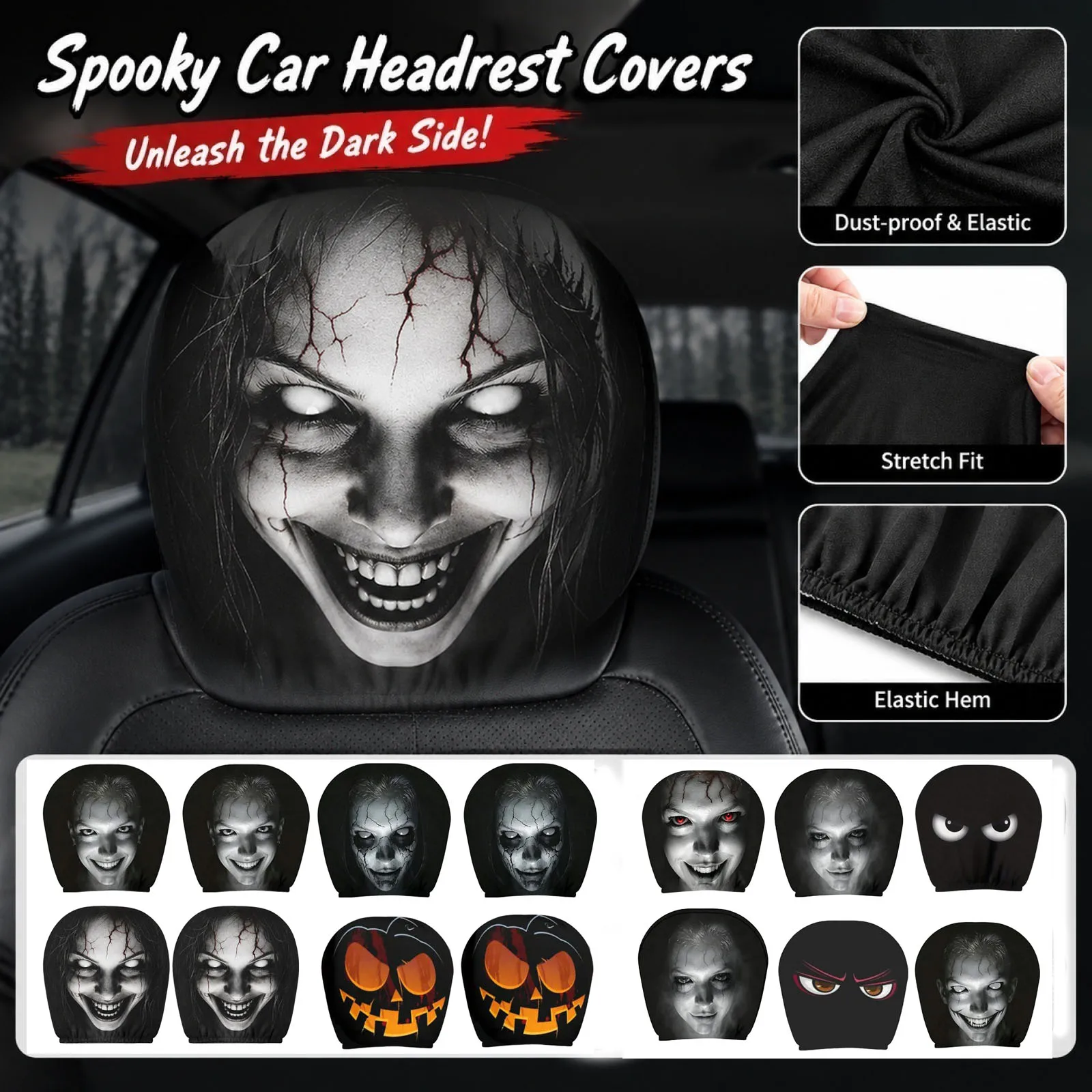 Novelty Horror Pattern Car Headrest Covers High Elastic Home Store Decorative Chair Cases Halloween Terrified Scene Decor Props