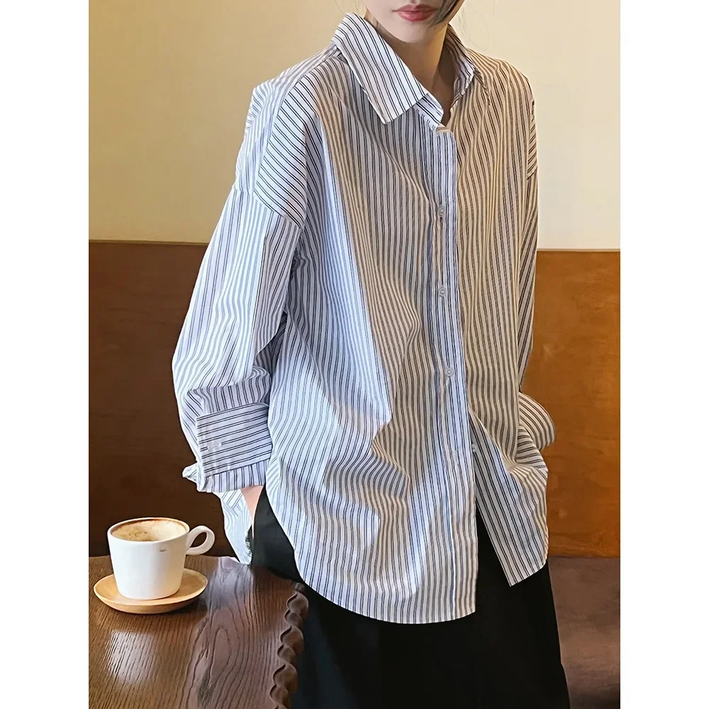 French retro striped shirt for women 2024 autumn new long-sleeved design niche shirt