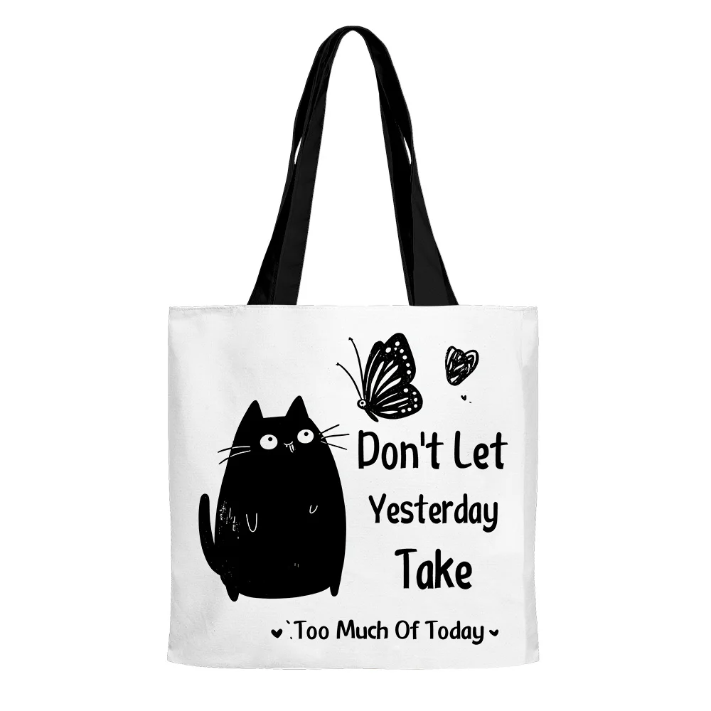 Sacs fourre-tout chat mignon citation drôle sac à bandoulière mode unisexe sacs à main portables oxford pour amoureux des chats sac à provisions léger