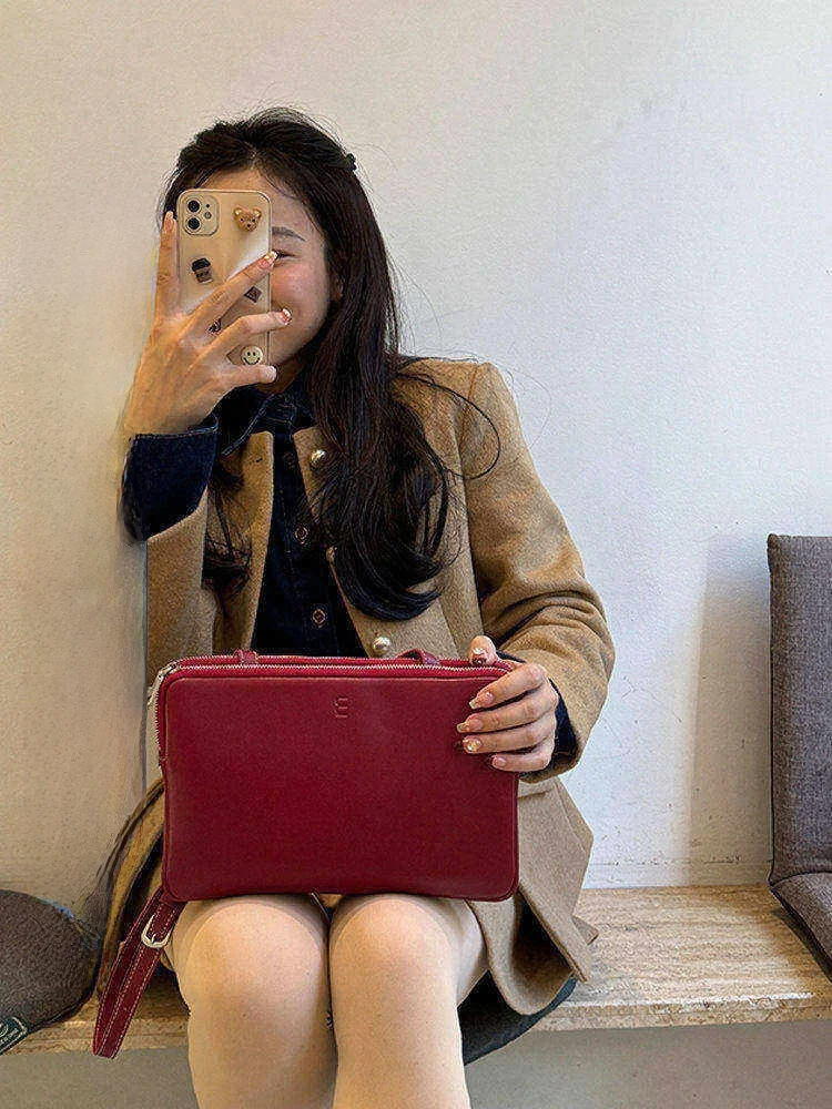 

Princ Wen Twin Кожаная сумка через плечо Ретро Красная женская сумка через плечо Художественная сумка для повседневного использования Универсальная ence