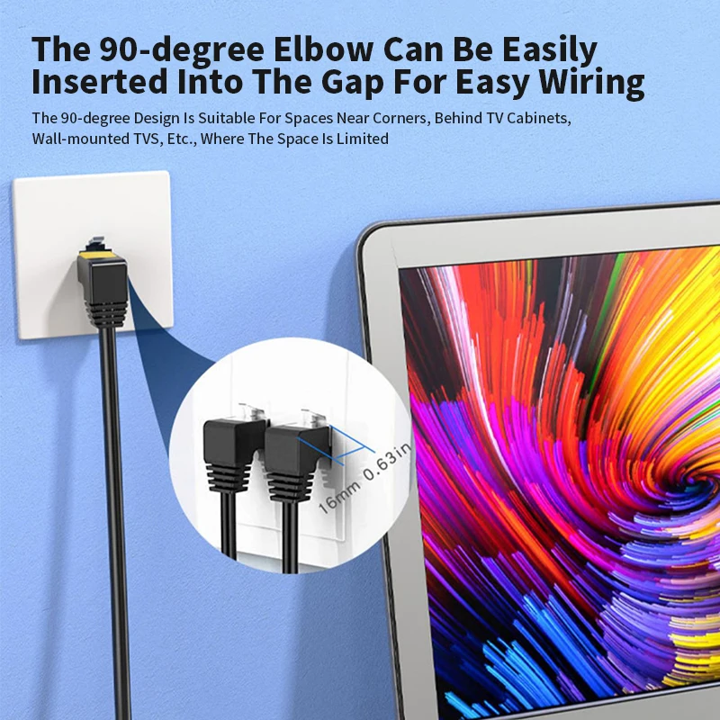 10 Gigabit CAT8 Ethernet Cable Right Angle 90 Degree Pure Copper Shielded Line Bend Cat 8 Router 5G Broadband Network Jumper