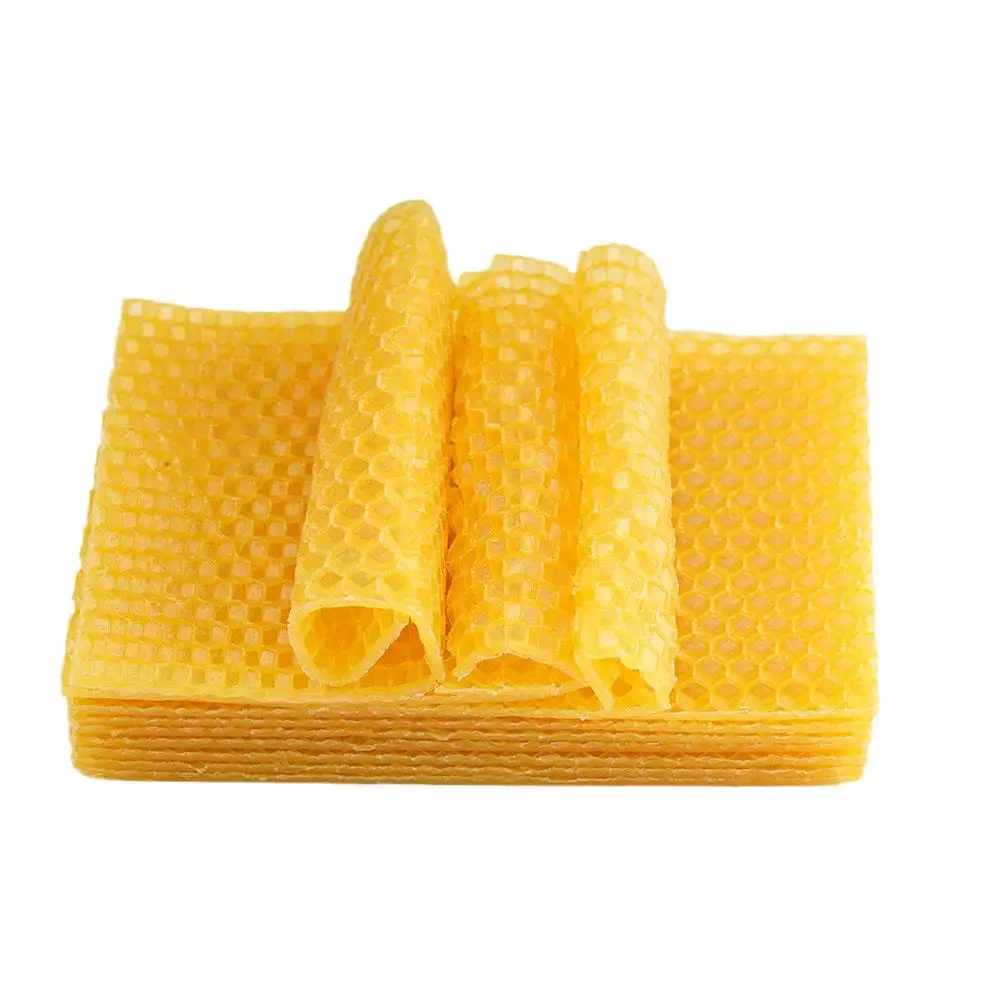 10Pcs Natural Beeswax Sheets Honeycomb Sheet Hive Cell Frame Wax Foundation for Candle Making Craft Beekeeping DIY Supplies