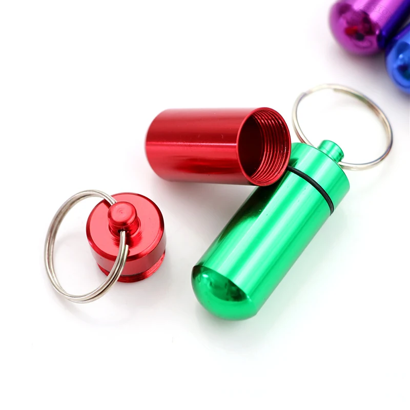 Draagbare Aluminium Pillendoosje Zaak Fles Cache Drug Holder Sleutelhanger Outdoor Ehbo Emergency Geneeskunde Opslag Container Sleutelhanger