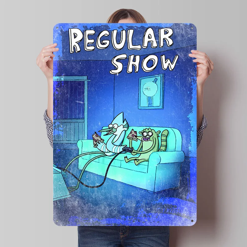 Regular Show: Mordecai and Rigby Gaming Poster Customized Wall Art Vintage Metal Signs Retro Tin Plaque for Man Cave Desk Decor