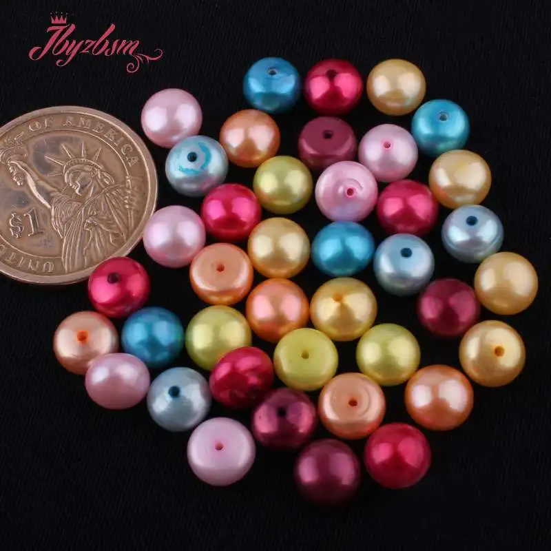 

3A Grade Half Drilling Yellow Orange Pink Red Blue Freshwater Pearl Button 1 Pair for DIY Earring Ring Jewelry Making 8mm