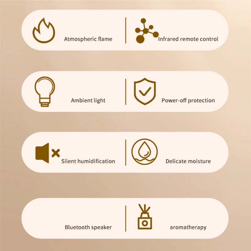 A45F-アロマセラピー模擬暖炉炎加湿器 Bluetooth オーディオと雰囲気ライト加湿器米国プラグ付き