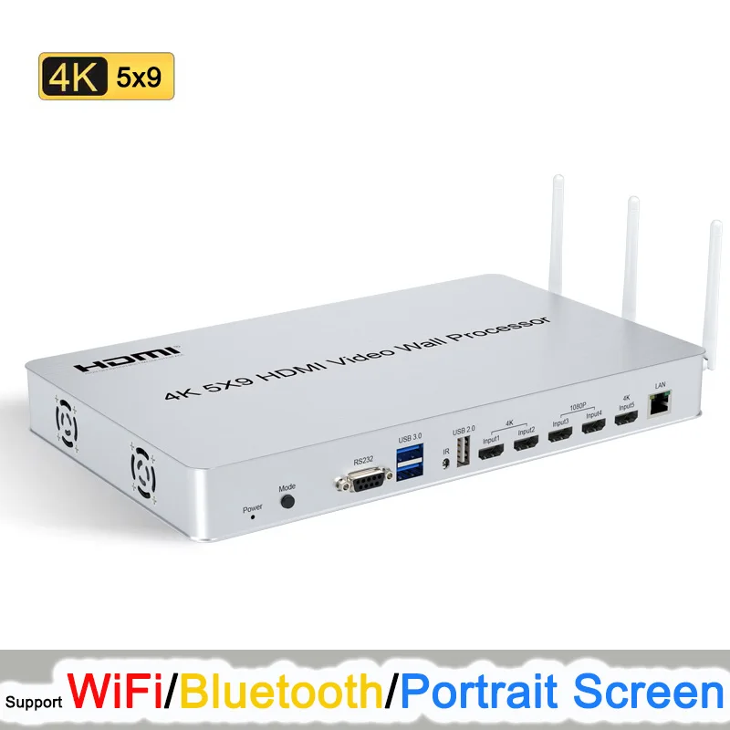 

4K 5x9 HDMI Video Wall Controller 1x5 2x2 3x3 Multi Monitor Splicing Processor Portrait Screen TV Splicer Wifi Bluetooth RS232