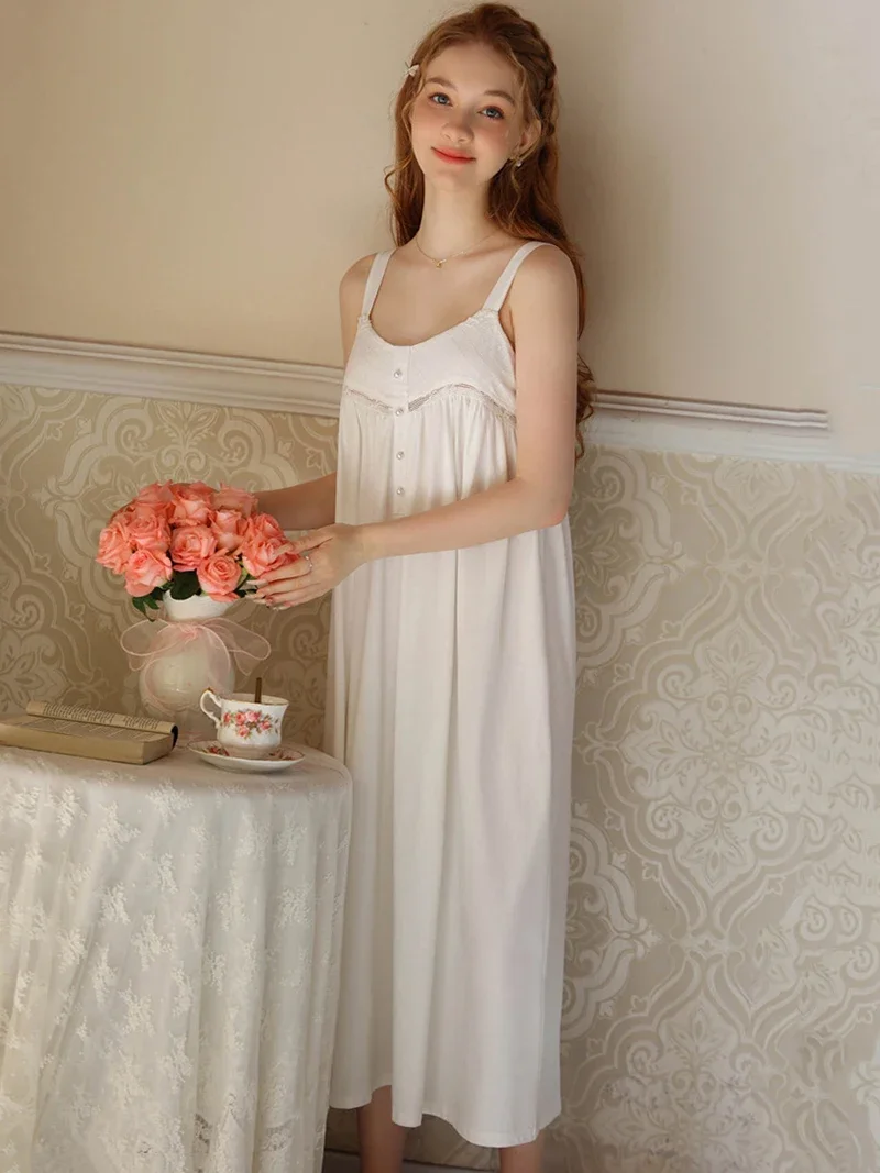 Women Cotton Lace Sexy Sling Backless Nightgown Vintage Princess Sweet Girl Summer New French Pajamas Nightdress Sleepwear