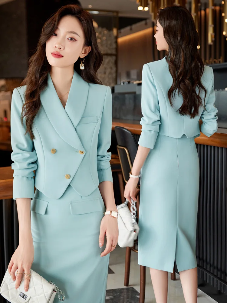 

Blue Suit Women's Spring and Autumn Small Korean Style Short Temperamental Top Fashion Leisure Professional Suit