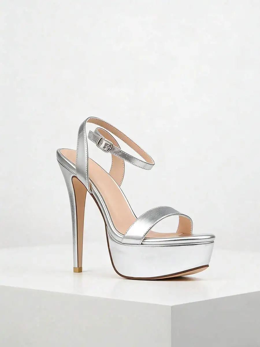 Elegant Platform High Heel Women Open Toe Stiletto Sandals Ankle Buckle Strap Dress Pumps For Party Wedding