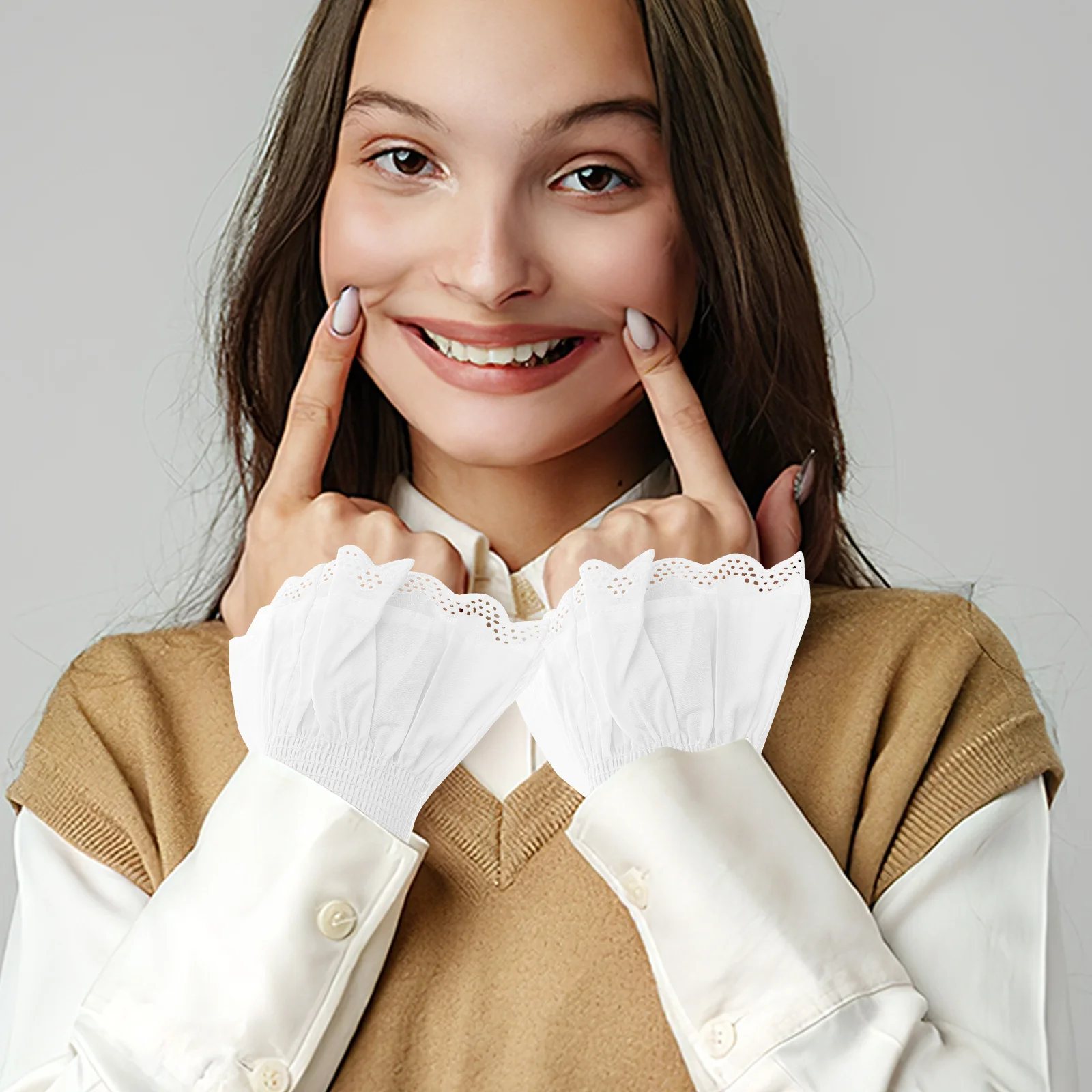 取り外し可能なコットンレースの袖女性のための袖口調節可能な白フェイクアームアクセサリーエレガントなソフト通気性スタイル