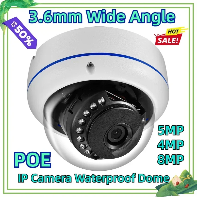 

3.6mm Wide Angle POE Vandalproof H.265 5MP 4MP 8MP IP Camera Waterproof Dome P2P 15IR For CCTV Surveillance Kit