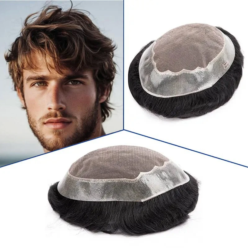 

Toupee Mono & Soft Pu Comfortable Male Hair Prosthesis Durable Men's Wigs Breathable Hair System For Man Wigs 100% Human Hair