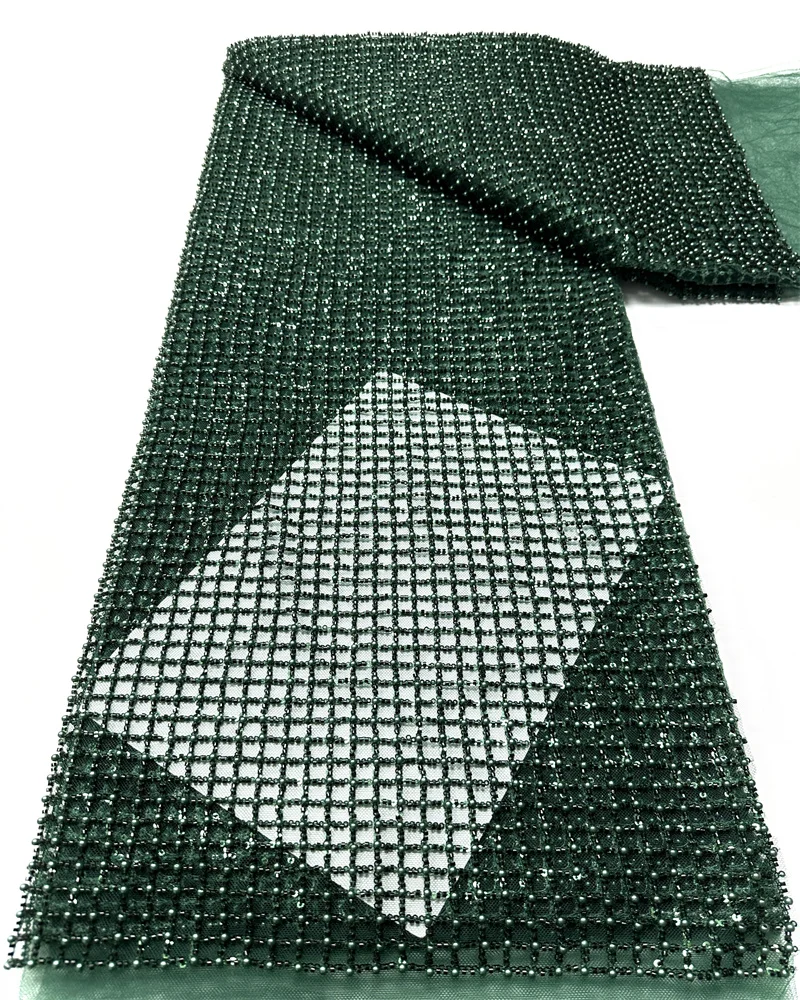 Elegant African Heavy Beaded Lace Fabric 2026 Sequins French Net Mesh Laces Fabric Nigerian for Sewing Wedding Dresses 5 Yards