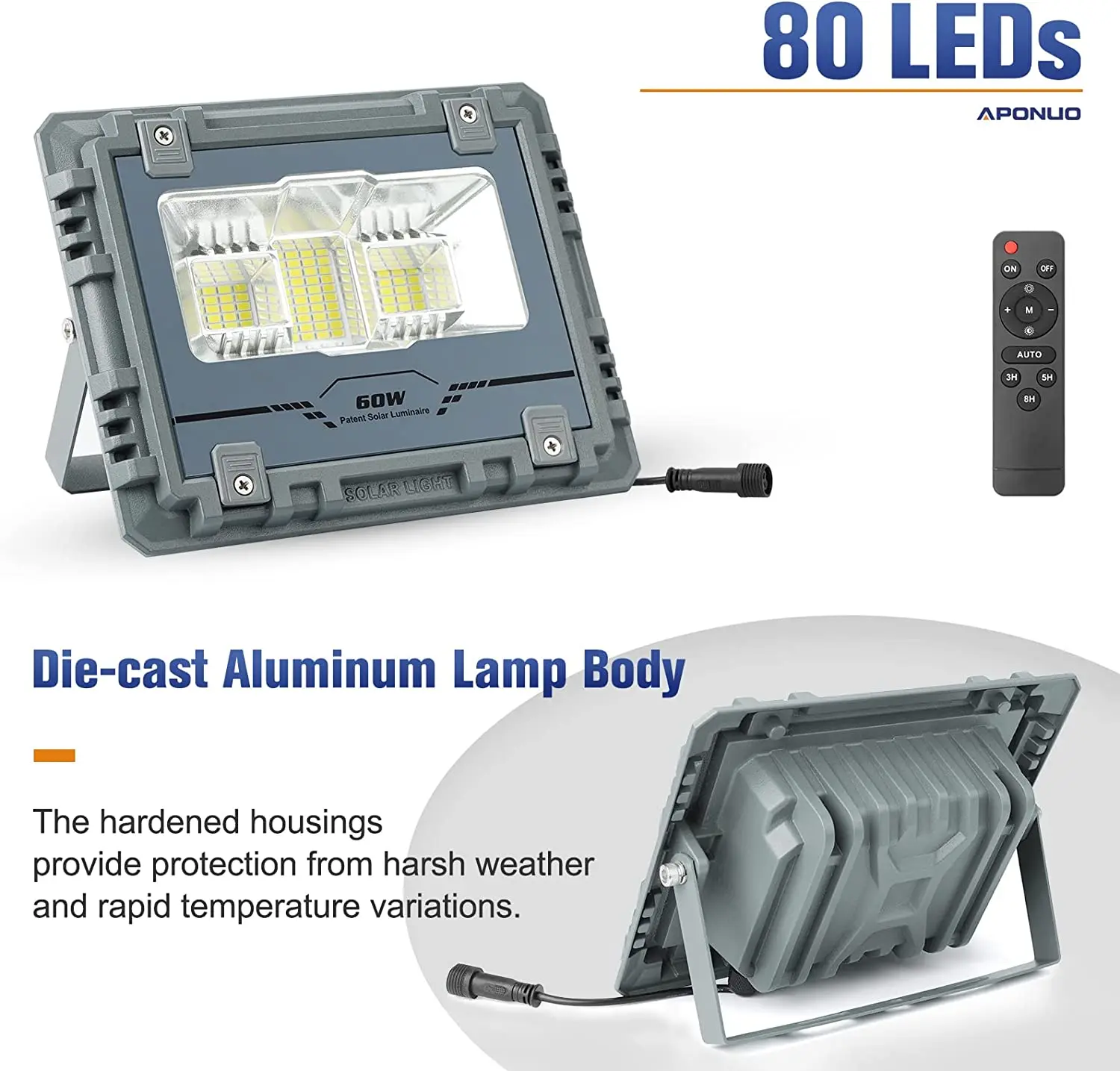IP67 Waterproof Outdoor Security Lights 60w Dusk to Dawn Led Solar Flood Light With Remote Control