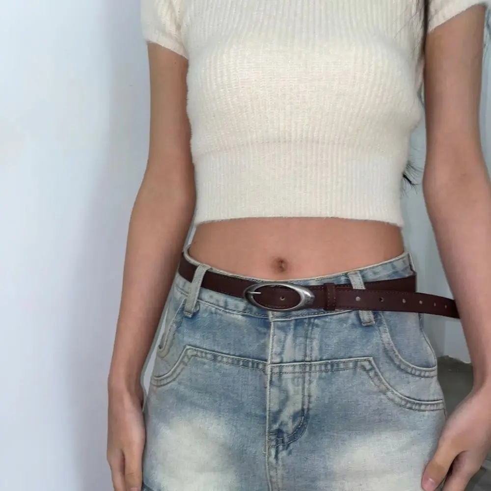 Minimalist Black Leather Belt Alloy Pin Buckle Waistband Elegant Fashion Accessory For Jeans And Dresses