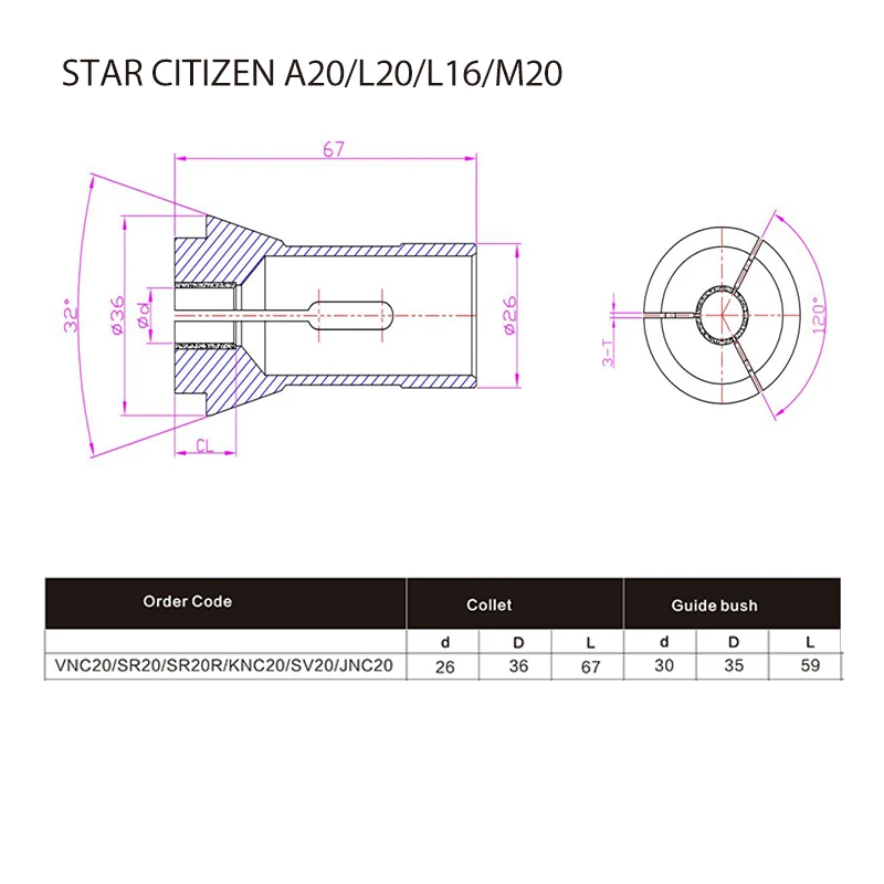 F25 145E headstock collet long nose cnc collet chuck for Tsugami Citizen Star hanwha auto lathe carbide collets A20/M20/L16/A16