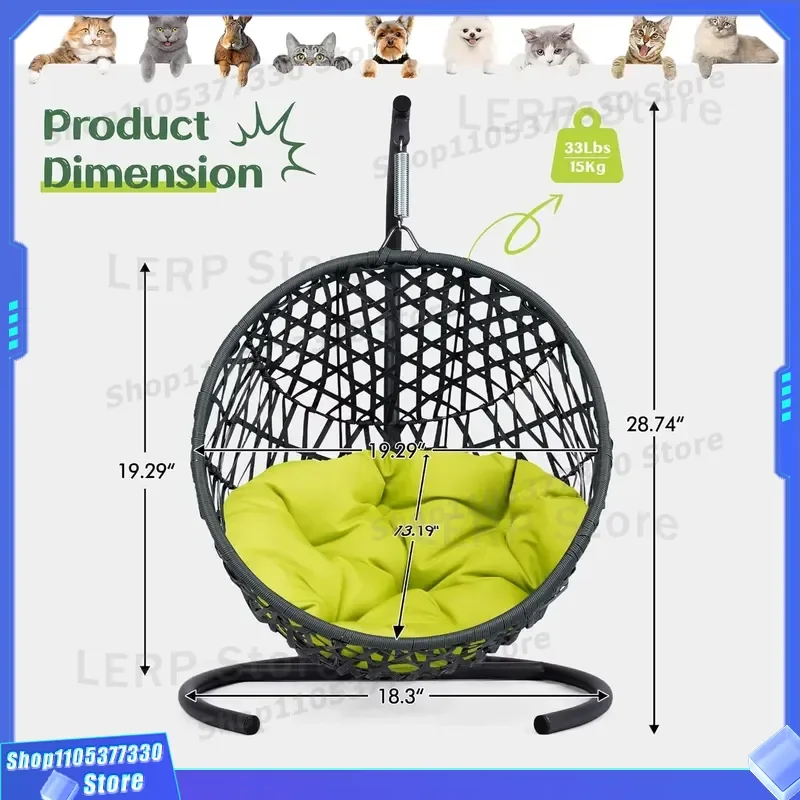 Green Hanging Egg Cat Swing Chair Small Animal Pet Basket Bed Rattan Appearance Living Room Furniture Cozy Nest for Kittens