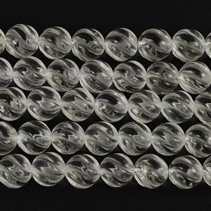 5pieces white crystal black agate carved wave S shape round full hole for DIY  jewelry necklace loose beads