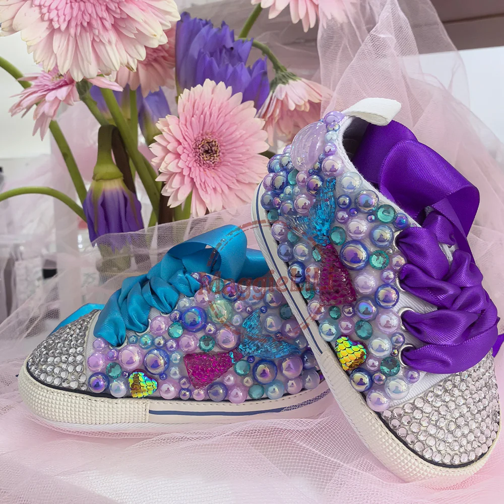 Handmade Sparkle Bling Crystals Rhinestones Kids Baby Girls Shoes Infant 0-1.5Y Princess Baptism First Walkers Cute